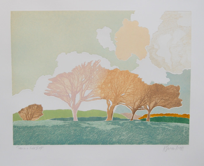 Print of Trees in a Field IV